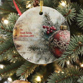 Oude Victoriaanse Rustieke Familie Gepersonaliseer Keramisch Ornament