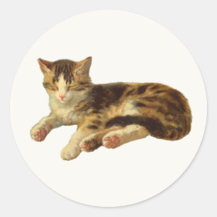 Oude Victoriaanse schilderij van slapende kat Ronde Sticker