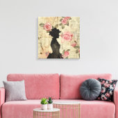 Oude Victoriaanse Silhouet met Roze Rozen Canvas Afdruk (Insitu (Woonkamer))