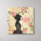 Oude Victoriaanse Silhouet met Roze Rozen Canvas Afdruk (Voorkant)