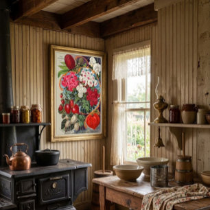 Oude Victoriaanse Tijdperk Aardbeien & Bloemen Oms Poster