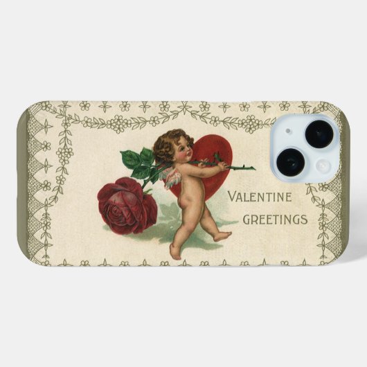 Oude Victoriaanse Valentijn cherubijn, roos en har Case-Mate iPhone Case (Achterkant (horizontaal))