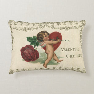 Oude Victoriaanse Valentijn cherubijn, roos en har Decoratief Kussen