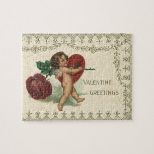 Oude Victoriaanse Valentijn cherubijn, roos en har Legpuzzel