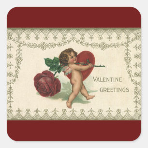 Oude Victoriaanse Valentijn cherubijn, roos en har Vierkante Sticker