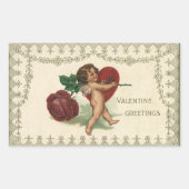 Oude victoriaanse valentijnscherubijn, roos en har rechthoekige sticker (Voorkant)