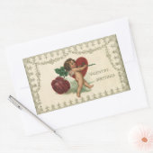 Oude victoriaanse valentijnscherubijn, roos en har rechthoekige sticker (Envelop)