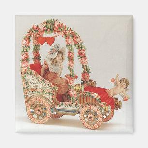 Oude Victoriaanse Valentijnsdag, Auto met Bloemen Magneet
