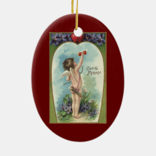 Oude victoriaanse Valentijnsdag, boodschap van Cup Keramisch Ornament