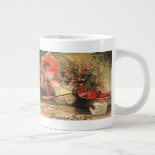 Oude victoriaanse valentijnsdag cherubijn met hart grote koffiekop