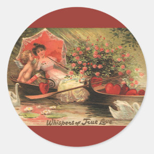 Oude victoriaanse valentijnsdag cherubijn met hart ronde sticker