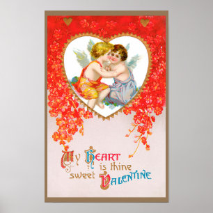 Oude Victoriaanse Valentijnsdag, cherubijnen in ha Poster