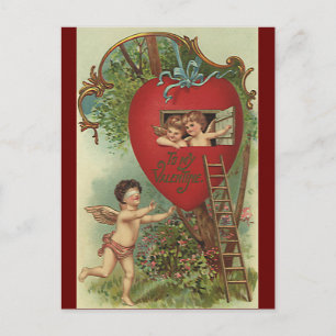 Oude Victoriaanse Valentijnsdag cherubs boomhut Feestdagenkaart