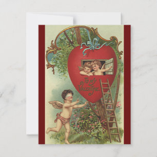 Oude Victoriaanse Valentijnsdag cherubs boomhut Feestdagenkaart