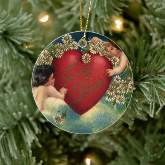 Oude victoriaanse Valentijnsdag cherubs in de heme Keramisch Ornament (Boom)
