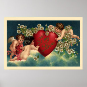 Oude Victoriaanse Valentijnsdag Cherubs in de Heme Poster
