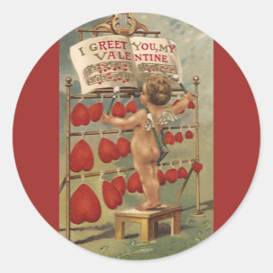 Oude Victoriaanse Valentijnsdag, Cupido en Harten Ronde Sticker