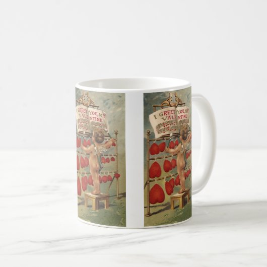 Oude victoriaanse Valentijnsdag, Cupido en Hartjes Koffiemok (Voorkant rechts)