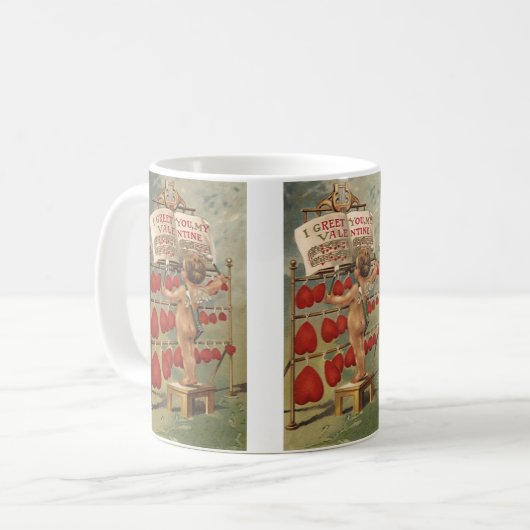 Oude victoriaanse Valentijnsdag, Cupido en Hartjes Koffiemok (Voorkant links)