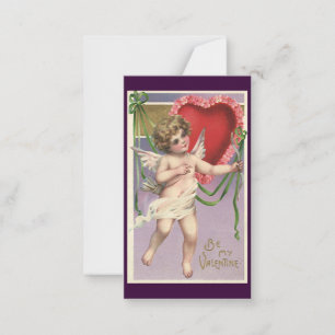 Oude Victoriaanse Valentijnsdag Cupido met Hart Notitiekaartje