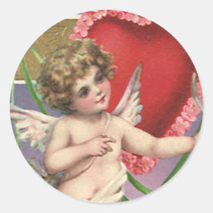 Oude Victoriaanse Valentijnsdag Cupido met Hart Ronde Sticker