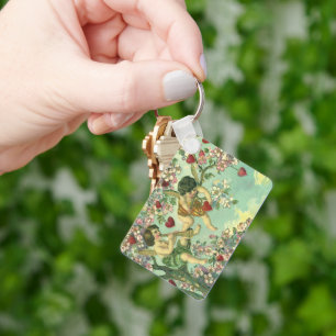 Oude Victoriaanse Valentijnsdag Cupido's Hart Boom Sleutelhanger