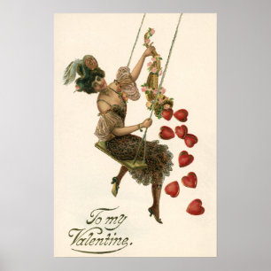 Oude Victoriaanse Valentijnsdag, dame op een schom Poster