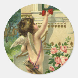 Oude victoriaanse Valentijnsdag, engelachtige hart Ronde Sticker
