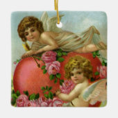 Oude victoriaanse Valentijnsdag engelen Hart Roos Keramisch Ornament (Voorkant)