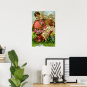 Oude Victoriaanse Valentijnsdag engelen hart roos Poster (Thuiskantoor)