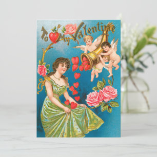Oude victoriaanse Valentijnsdag engelen & harten Feestdagenkaart