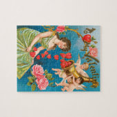 Oude victoriaanse Valentijnsdag engelen & harten Legpuzzel (Horizontaal)