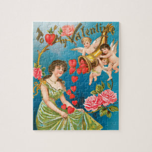 Oude victoriaanse Valentijnsdag engelen & harten Legpuzzel