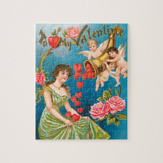 Oude victoriaanse Valentijnsdag engelen & harten Legpuzzel (Verticaal)