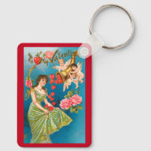 Oude victoriaanse Valentijnsdag engelen & harten Sleutelhanger (Achterkant)