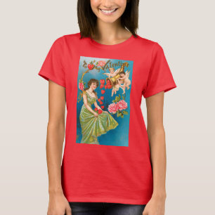 Oude victoriaanse Valentijnsdag engelen & harten T-shirt