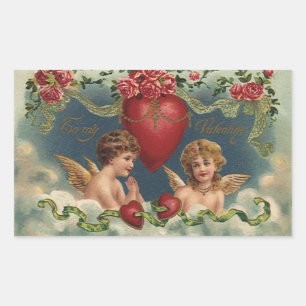 Oude victoriaanse Valentijnsdag-Engelen in de Heme Rechthoekige Sticker