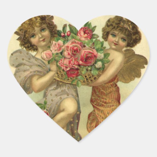 Oude victoriaanse Valentijnsdag, engelenrozen Hart Sticker (Voorkant)