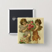 Oude victoriaanse Valentijnsdag, engelenrozen Vierkante Button 5,1 Cm (Voorkant /achterkant)