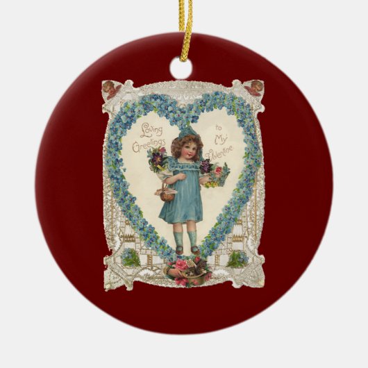 Oude Victoriaanse Valentijnsdag, Hartkrans Keramisch Ornament (Voorkant)