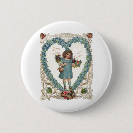 Oude Victoriaanse Valentijnsdag, Hartkrans Ronde Button 5,7 Cm (Voorkant)