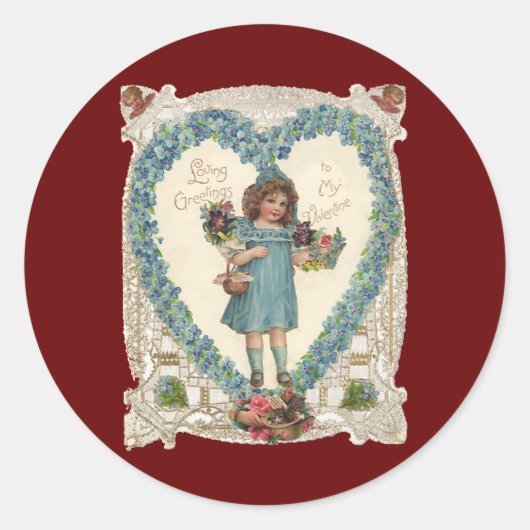 Oude Victoriaanse Valentijnsdag, Hartkrans Ronde Sticker (Voorkant)