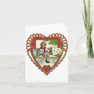 Oude Victoriaanse Valentijnsdag, Jongen in Hart Feestdagen Kaart