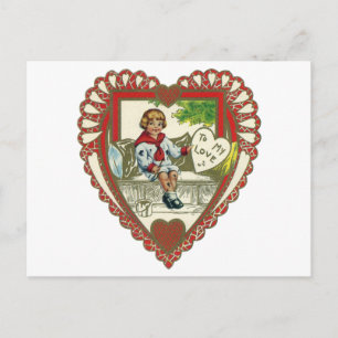 Oude Victoriaanse Valentijnsdag, Jongen in Hart Feestdagenkaart