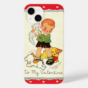 Oude victoriaanse Valentijnsdag-jongen, kat en hon Case-Mate iPhone 14 Hoesje