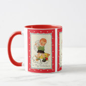 Oude victoriaanse Valentijnsdag-jongen, kat en hon Mok (Links)