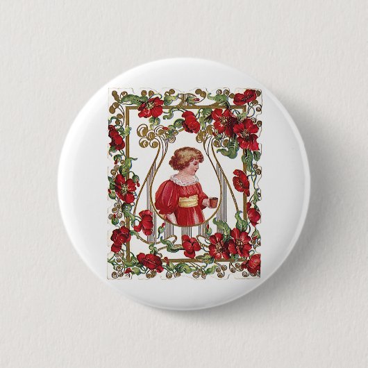 Oude victoriaanse Valentijnsdag kind met rozen Ronde Button 5,7 Cm (Voorkant)