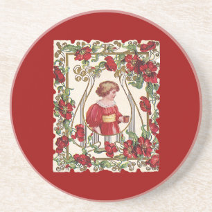 Oude Victoriaanse Valentijnsdag kind met rozen Zandsteen Onderzetter