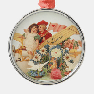 Oude Victoriaanse Valentijnsdag, Kinderen in Vlieg Metalen Ornament