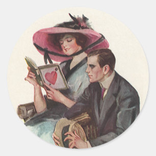 Oude Victoriaanse Valentijnsdag Liefde en Romantie Ronde Sticker